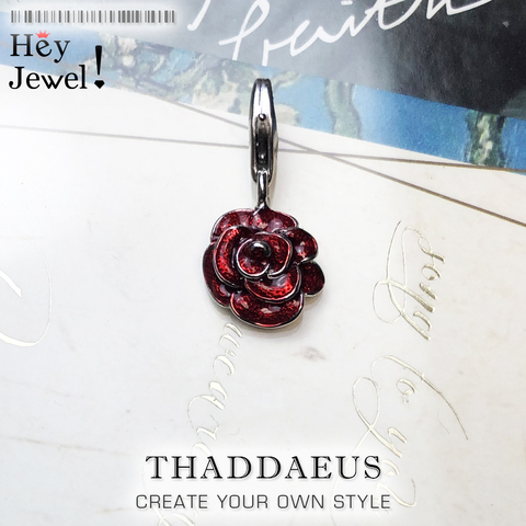 Bijoux Red Rose Flower Statement Charm Women 925 Sterling Silver Flower Pendant Fit Bracelet Boho Charm Jewelry Nice Gifts ► Photo 1/6