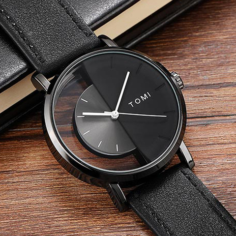 Unique Watch Creative Half Transparent Unisex Watch For Men Women Couple Geek Stylish Leather Wristwatch Fashion Quartz-watch ► Photo 1/6