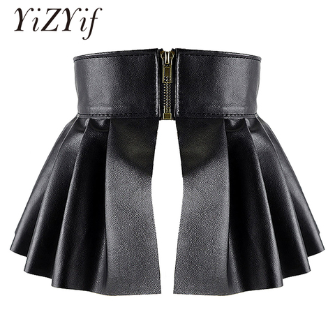 Pleated Skirts Wide Belts Women PU Leather Elastic Wide Waistband Classic Stretch Pleated Skirt Garters Peplum Cinch Belt Skirt ► Photo 1/6