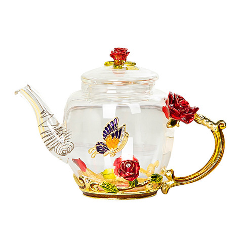 Red rose Enamel Crystal Flower Glass Teapot for Hot and Cold Drinks Home Drinkware Office water kettle Tea set coffee pot ► Photo 1/6