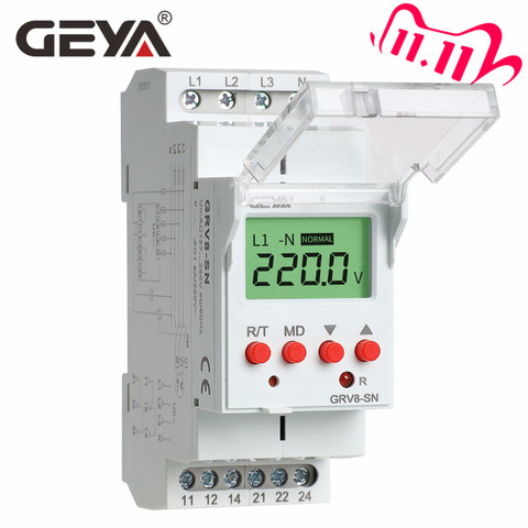 Free Shipping GEYA GRV8-S 3 Phase Digital Display Voltage Relay 8A 2SPDT Monitoring Phase Relay Auto Reset LCD Relay ► Photo 1/6