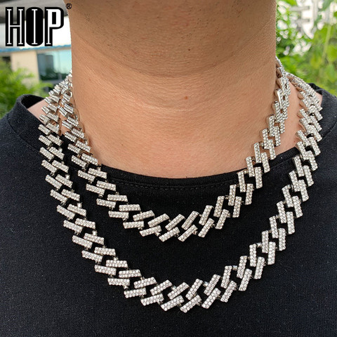 Hip Hop Iced Out Miami Zircon 15MM Bling Cuban Full Pave Rhinestone Men's Necklace Silver Color Necklaces For Men Jewelry ► Photo 1/6