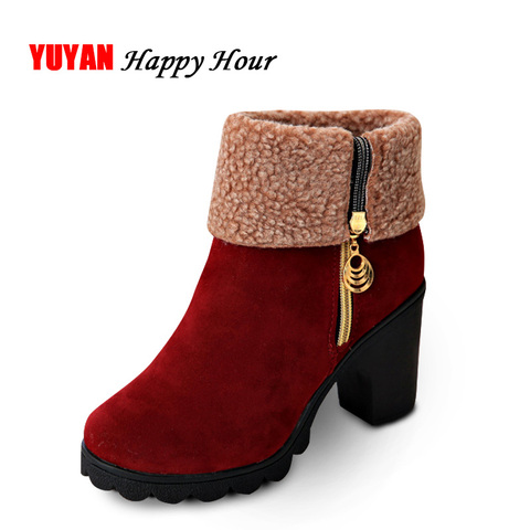 New 2022 Winter High Heel Boots Warm Plush Square Heels Winter Shoes Women's Boots Ladies Fashion Brand Ankle Snow Boots A056 ► Photo 1/6