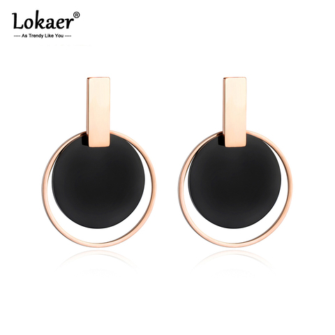 Lokaer Big Black Disc & Rose Gold Color Circle Earrings Exaggeration Stainless Steel Jewelry Pendientes Mujer Moda E18089 ► Photo 1/5
