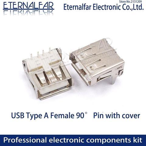 USB 2.0 Type A Female DIP Side Block Straight Insert Crimped Covered Bend Needle Welding Wire Interface Connector Socket PCB DIY ► Photo 1/6