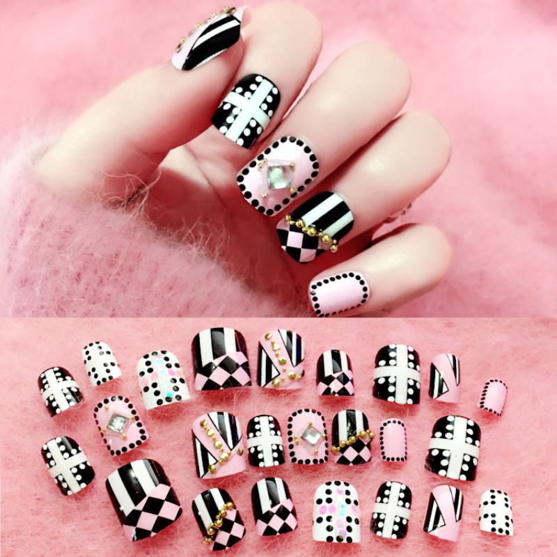 black and white tip acrylic nails