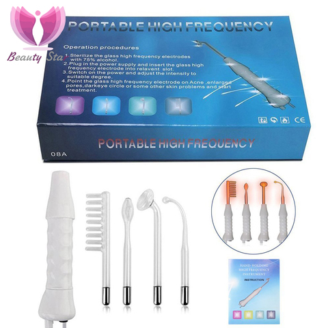 4 IN 1High Frequency Electrode Facial Machine Portable Electrode Wand Acne Spot Wrinkle Remover hair growing Tubes Skin Care Spa ► Photo 1/6