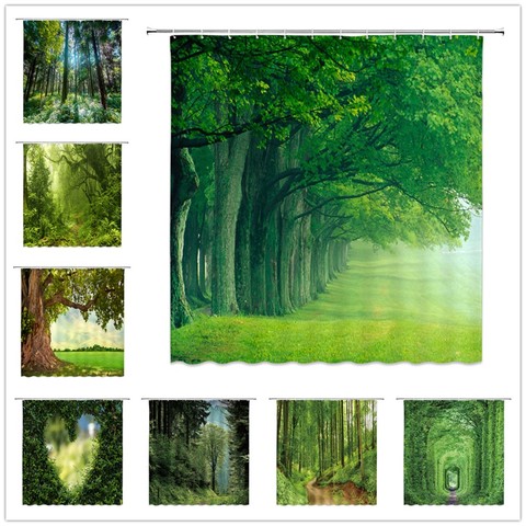 Natural Scenery Shower Curtains Green Tree Floral Plant Landscape Pattern Spring Summer Bathroom Decor Polyester Cloth Curtain ► Photo 1/6