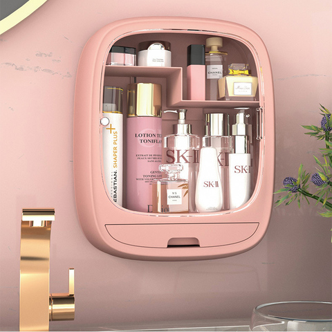 European Style Cosmetic Storage Box Makeup Organizer Bathroom Storage Rack Seamless Wall-mounted Large-capacity Vanity Rack ► Photo 1/1