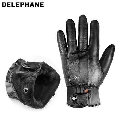 Autumn Winter Leather Gloves Women Thermal Plush Lined Black Motorcycle Gloves Driving Protective Gloves Women Mittens ► Photo 1/6