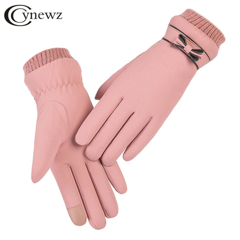 Fashion Winter Women Gloves Windproof Internal Plush Warm Lady Mittens Touch Screen Skin-friendly Soft PU Leather Female Gloves ► Photo 1/6