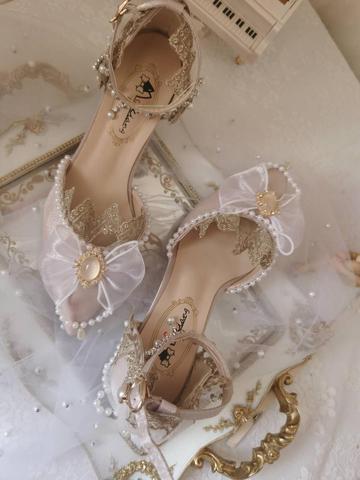 Lolita vintage french palace gorgeous tea party high heel 5-8cm kawaii girl princess kawaii shoes pointed retro lace bowknot cos ► Photo 1/6