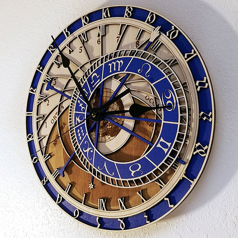 Creative wall clock Prague Astronomical Wooden Clock Living Room Wall Clock Quartz Clock Home Decoratio Wood Clock Mute ► Photo 1/6