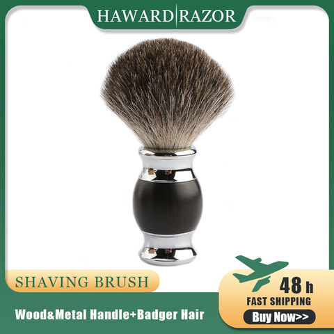 100% Pure Badger Shaving Brush Ebony + Metal Handle Used With Safety Razor Engineered For The Best Shave of Your Life ► Photo 1/6