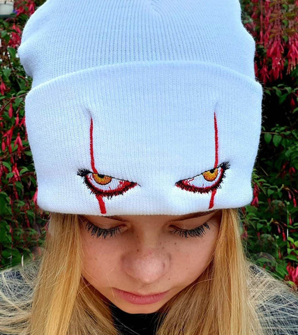 Unisex Winter Soft Outdoor Beanie Solid Color Knitted Hat Pennywise scary eyes Hood Hat for Kids Casual Outside Halloween Hats ► Photo 1/6