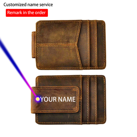 Men Genuine Leather Money Clip Credit Card Case Holder Slim Wallet