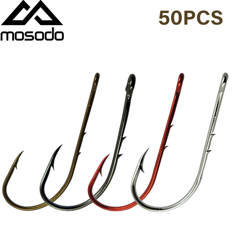 Mosodo 50PCS Baitholder Fishing Hook 4 Colors Barbed Offset Narrow Bait Hook 1#-14# Double Barb Hook High Carbon Steel Fishing H ► Photo 1/6