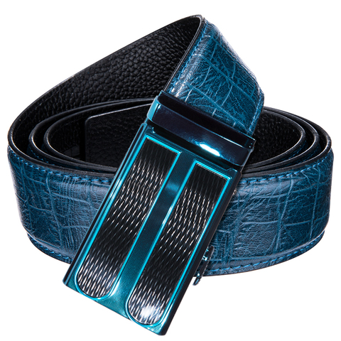 Luxury Brand Men's Blue Automatic Buckle Cowskin Genuine Leather Belts Men New Fashion Casual Punk Crocodile Belt 3.5cm width ► Photo 1/6