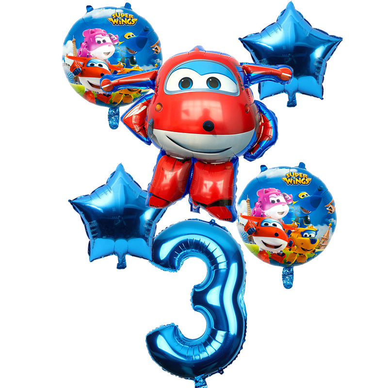 Birthday Party Balloons Balloon Decor Foil Decoration Super Wings Jett 6pcs 3D 