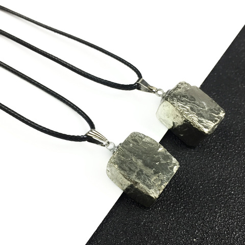 1pc Pendulum Healing Mineral Natural Pyrites Necklace Choker Irregular Square Nuggets Golden Quartz Pendant Necklace Women Male ► Photo 1/6