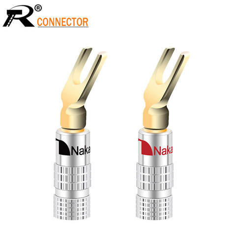 2pcs Nakamichi Y/U Type Brass Banana Connector Audio Screw Fork Spade Connector Gold plated powercon BINDING POST banana plug ► Photo 1/6