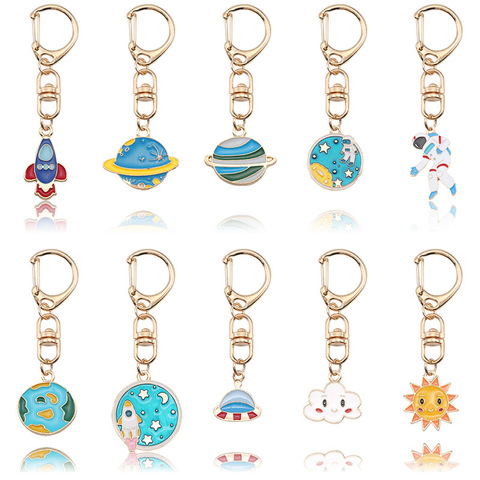 Fashion Cute Keychain Drop Oil Enamel Planet Astronaut Spaceship Clouds Sun Charm Bag Pendant Key Chain D Buckle Keyring Gift ► Photo 1/6