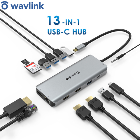 Wavlink USB 3.1 Type-C Hub To HDMI-Adapter 4K DP 1.4 USB C Hub with Hub 3.0 TF SD Card Reader PD 3.0 Charging For MacBook Pro ► Photo 1/6