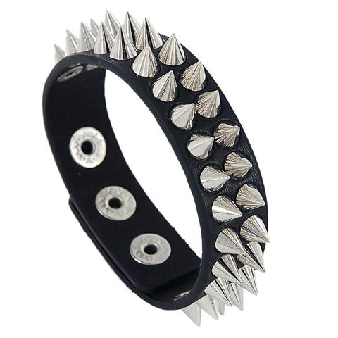 Gothic Delicate Cuspidal Spikes Rivet Cone Stud Cuff Black Leather Bracelets Bangles Punk Bracelet For Women Men Jewelry ► Photo 1/5