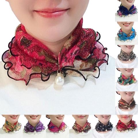 2022 Pearl Lace Variety Scarf For Women Lady Silk Chiffon Scarf Lace Gifts Hair Variety Pearl Neck Bandana Fashion Scarves H1A6 ► Photo 1/6