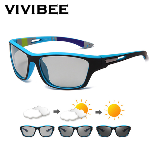 VIVIBEE Men Photochromic Sunglasses Sports Matte Blue Black Frame 100% Polarized Color Changing UV400 Goggles ► Photo 1/6