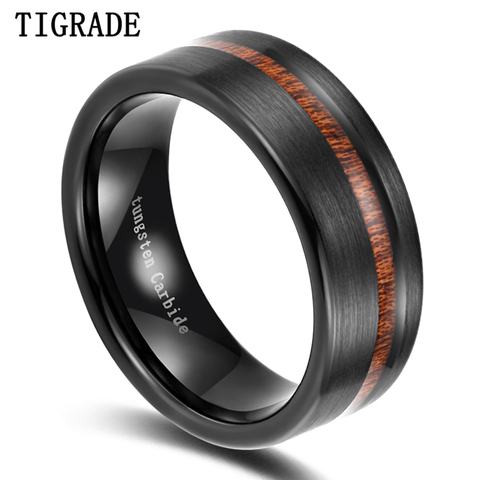 Tigrade Black Ring Men with Wood Line Tungsten Carbide Ring 8mm Cool for Party Jewelry Dark Brand gothic aneis hombre Wooden ► Photo 1/6