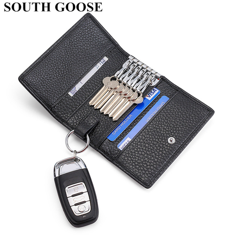 Simple Genuine Leather Unisex Key Wallets Practical Trifold Keys Organizer Men Car Key Holder Women Housekeeper Pouch Coin Purse ► Photo 1/6