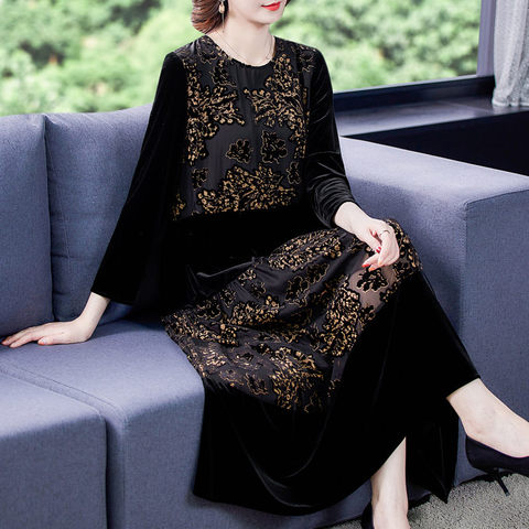 Jacquard Patchwork Velvet Dress Vintage Spring And Autumn Women's Long Sleeve Elegant Fashion Korean Style Clothes Elbise y534 ► Photo 1/6