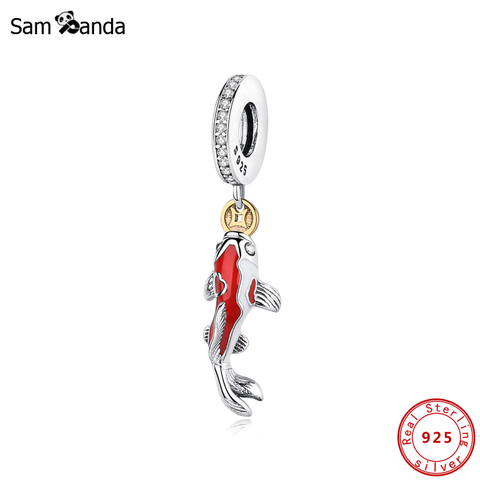 Charms Sterling Silver 925 Fit Bracelet Original Good Fortune Carp Gold Beads Necklace Jewelry ► Photo 1/5