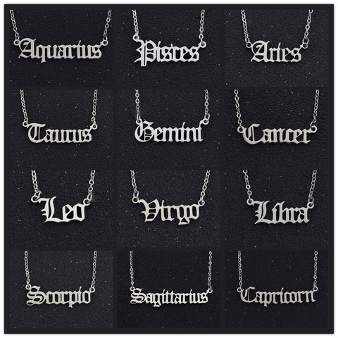 Fashion 12 Constellation Letters Necklace Gemini Libra Sagittarius Pisces Zodiac Letters Pendant Jewelry Men Womenbirthday Gift ► Photo 1/6