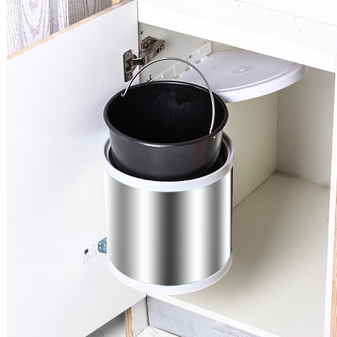 Stainless Steel Trash Can For Kitchen Garbage Poubelle Recessed Built-in Double Bucket Trash Bin Dustbin Hide Style Waste Bin ► Photo 1/6