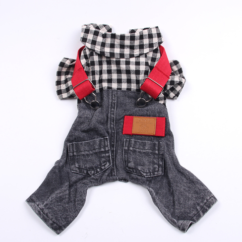 Pet Dog Denim Plaid Jumpsuit Hoodie Jean Pet Puppy Coat Jacket Spring/Summer Clothes Apparel 6 Sizes ► Photo 1/6