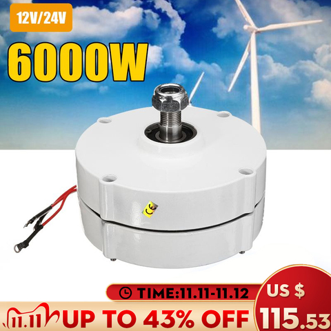 6000W 12V 24 Volt DIY 3 Phase PMSG Brushless Electric Wind Power Turbine Generator Permanent Magnet Generator Alternator Motor ► Photo 1/6