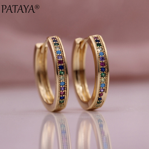 PATAYA New Colorful Natural Zircon Drop Earrings 585 Rose Gold Round Circle Earrings Women Simple Wedding Office Fashion Jewelry ► Photo 1/6