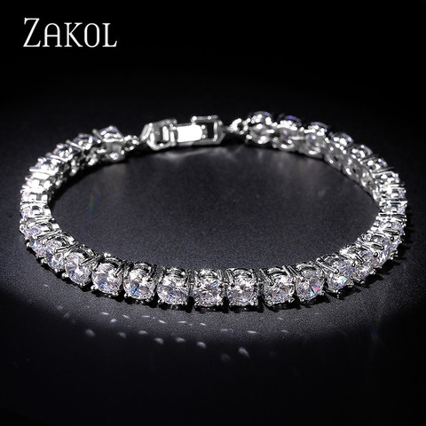 ZAKOL Fashion Rome Design Charm AAA+ Round 0.5 carat AAA Cubic Zirconia Tennis Bracelet for Women Wedding Party Jewelry FSBP051 ► Photo 1/6