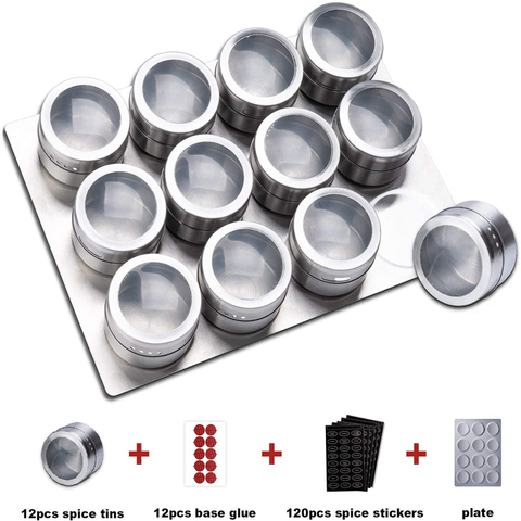 Magnetic spice jars With Pedestal Food Grade Stainless steel Container Set With Labels Stickers Seasoning Bottle Pepper Storage ► Photo 1/6