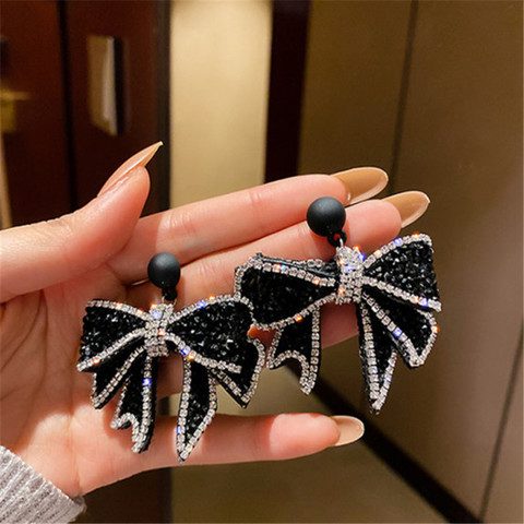 FYUAN Korean Style Black Bowknot Dangle Earrings for Women Rhinestone Earrings Weddings Party Jewelry Accessories ► Photo 1/6