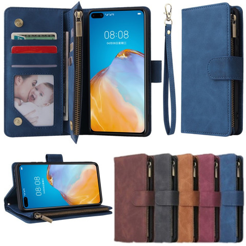 For Huawei P40 Pro P40Lite E P30 Mate30 Zipper Wallet Case Flip Leather Card Slots Phone Bag For Honor 10i 20i 10 20 Lite 20Pro ► Photo 1/6