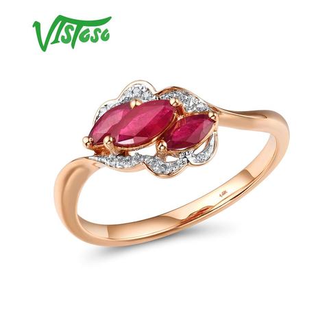 VISTOSO Genuine 14K 585 Rose Gold Fancy Ruby Shiny Diamond Ring For Lady Wedding Engagement Anniversary Luxury Gift Fine Jewelry ► Photo 1/6