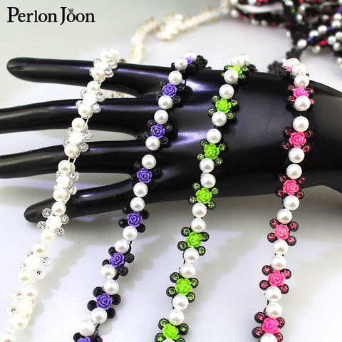 1 yard colored flower pearl rhinestone trim decoration plastic chain DIY for home decoration clothing shoes accessories NET18 ► Photo 1/6