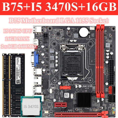 Gaiming Computer Motherboard Set B75 Mainboard LGA 1155 with Intel Core I5 3470 CPU 2x8GB=16GB 1600MHz DDR3 Desktop Memory RAM ► Photo 1/6