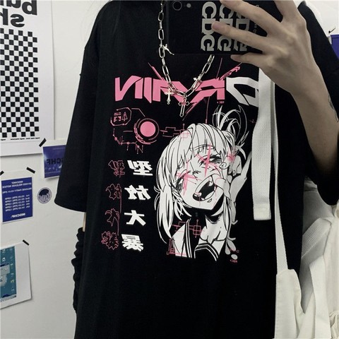 vintage anime cartoon t shirt women tiktok clothes gothic tshirt streetwear print loose tops 2022 Korean summer black t-shirt ► Photo 1/5