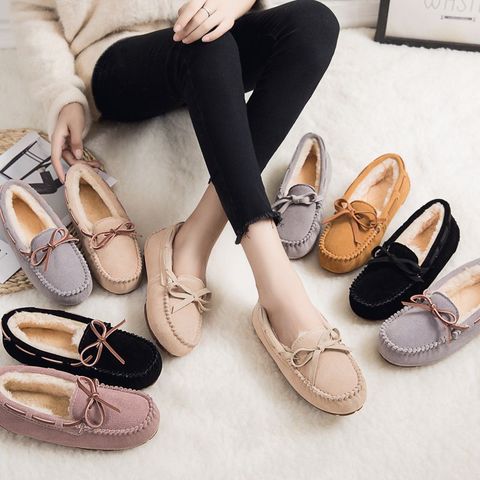 2022 Shoes Women Winter Women Flat Shoes Casual Loafers Slip On Women's Fur Flats Shoes bowknot Moccasins Lady dropshipping ► Photo 1/6