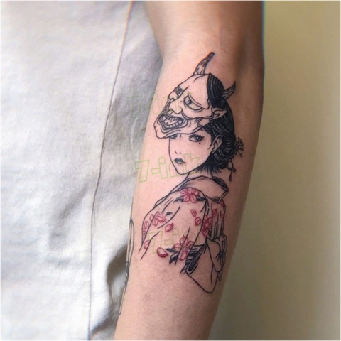 Temporary Tattoo Devil Mask Japanese Geisha Ukiyo-e Gril Body Art Water Transfer  Fake Tatoo Flash Tatto Sticker for Men Women ► Photo 1/6