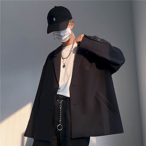 Casual suit jacket male oversize Korean trend summer thin handsome men small suit elegant dk uniform high street Japan Harajuku ► Photo 1/6